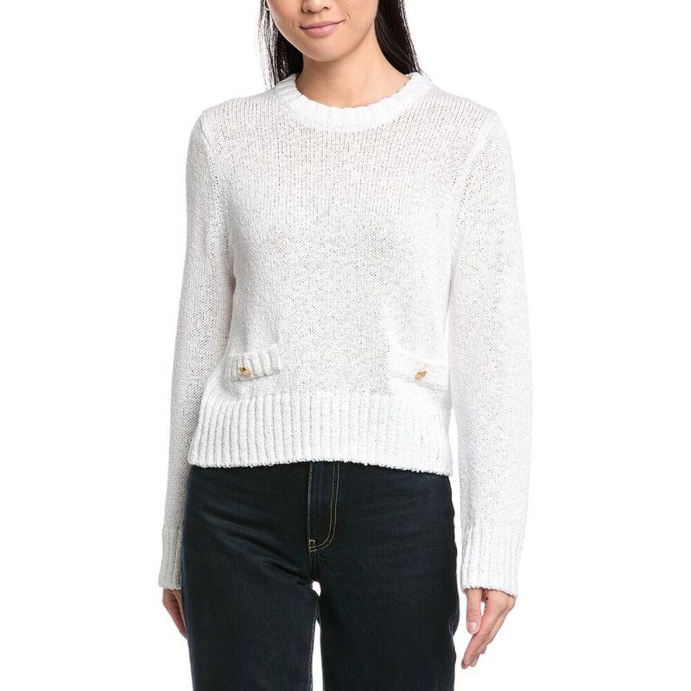 St. John Womens  Relaxed Crewneck Striped Sweater, White